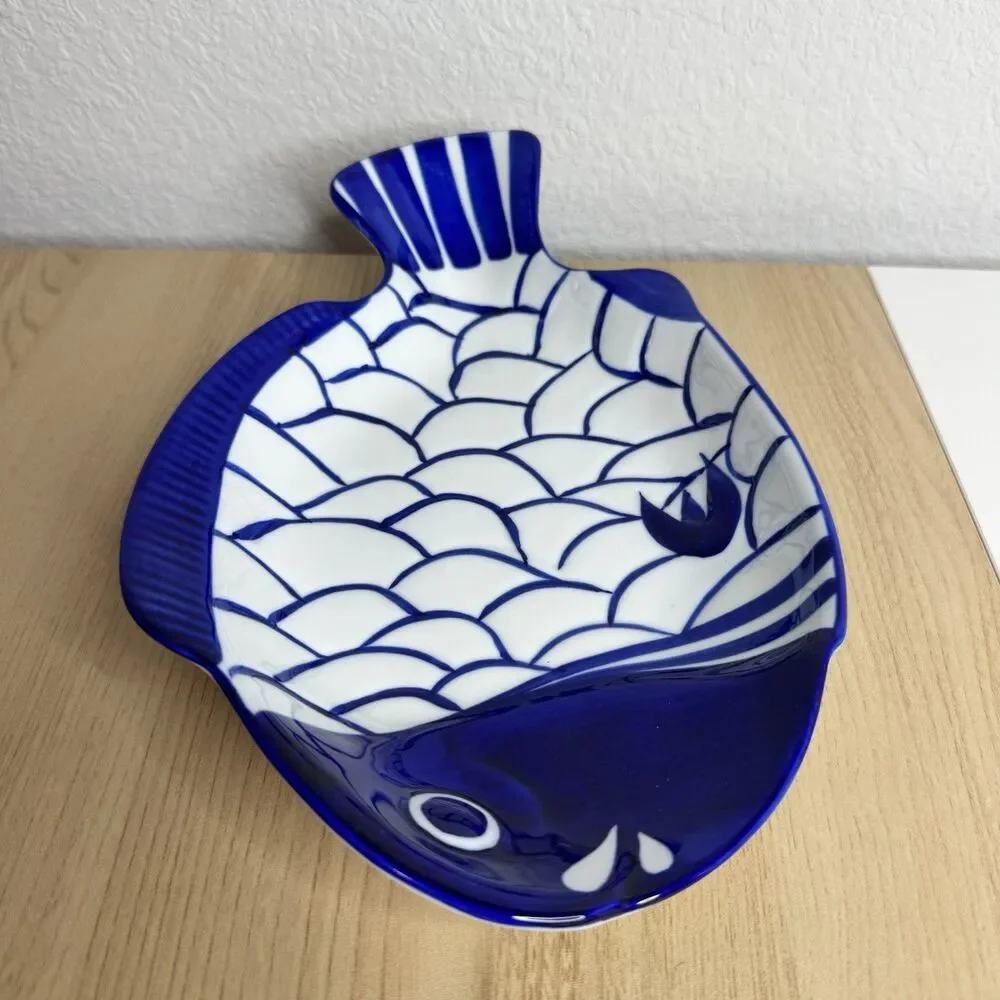 Dansk Arabesque Fish Deep Dish/Bowl Platter  Blue and White 11”